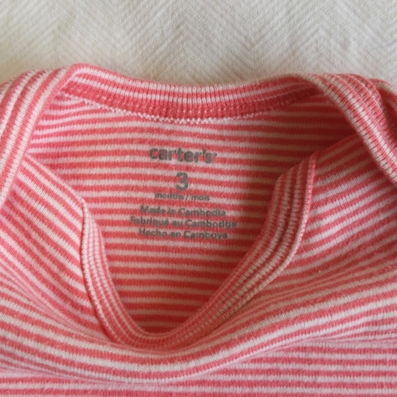 carter's coral striped cotton bodysuit diaper shirt 3 months baby girl - Picture 4 of 6